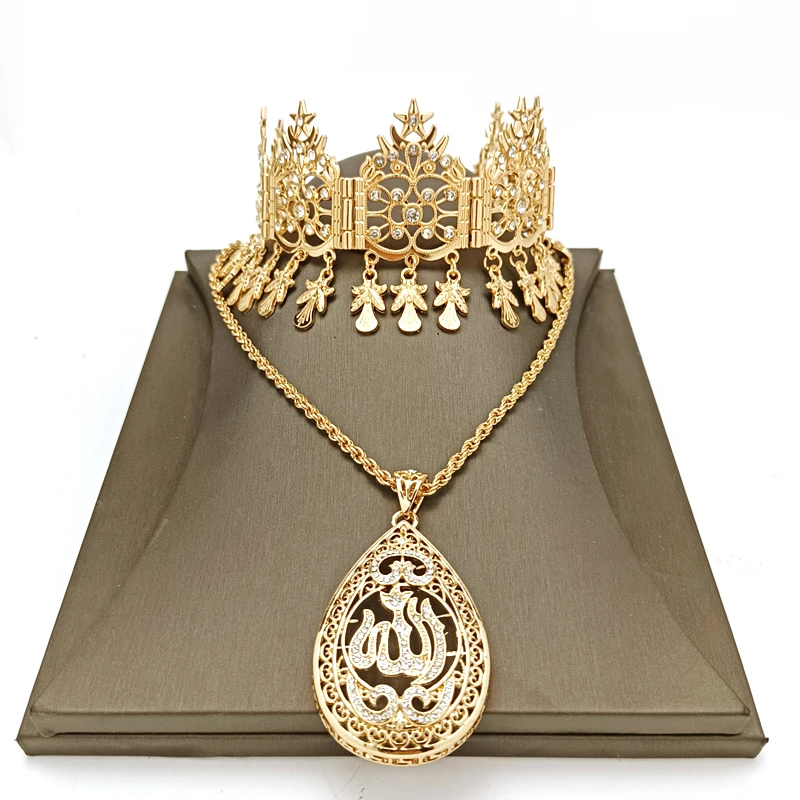 

Moroccan Wedding Jewelry Collection Arabian Bridal Head Chain Crystal Tassel Bridal Accessories Pendant Necklace for Women Gifts