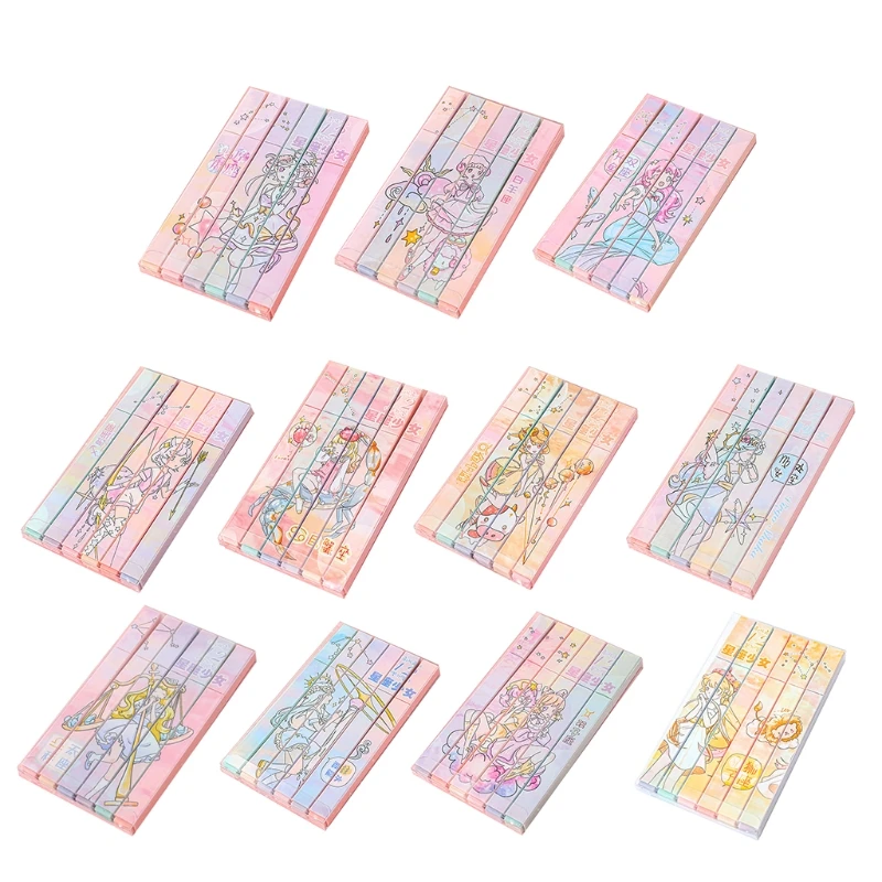 

6 Colors Portable Highlighters Set Constellation Marker Pens Wide Oblique Nib Drop shipping