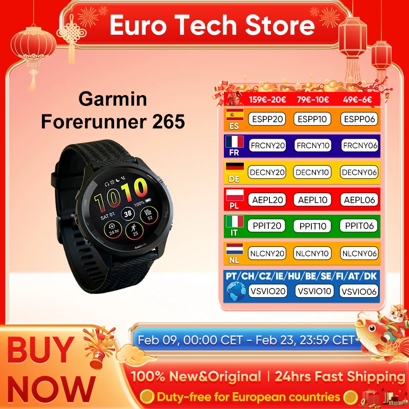 Garmin Forerunner 265 Sports Smartwatch running GPS 1.3 inch AMOLED display touch screen
