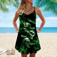 dresses for women 2022 elegant vintage skull dress v neck sleeveless strap summer beach dress