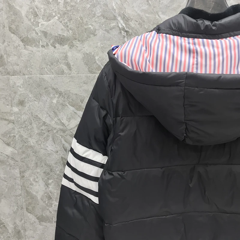 TB THOM Men's Boutique Winter Jacket Down Jacket Fashion Brand Down-Filled Matte Nylon 4-bar Stripe Hoodie Coat TB Jackets