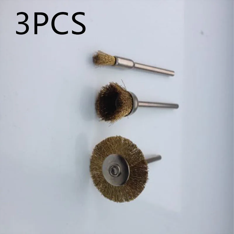

3PCS Copper Shank Copper Plating Stainless Steel Wire Wheel Brushes Grinder Rotary Tool Connecting Rod Polishing Brush Rotary