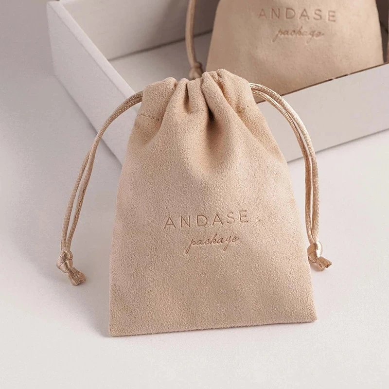 100 personalized deboss logo print drawstring bags custom skincare products packaging bag pouches Jewelry bags suede pouches