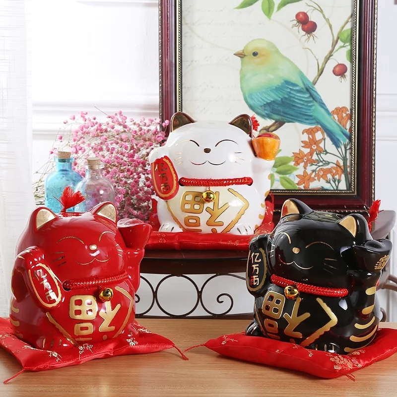 

Inch 8 Maneki Neko Ceramic Lucky Cat Home Decor Porcelain Ornaments Business Gifts Fortune Cat Money Box Fengshui Craft R1954