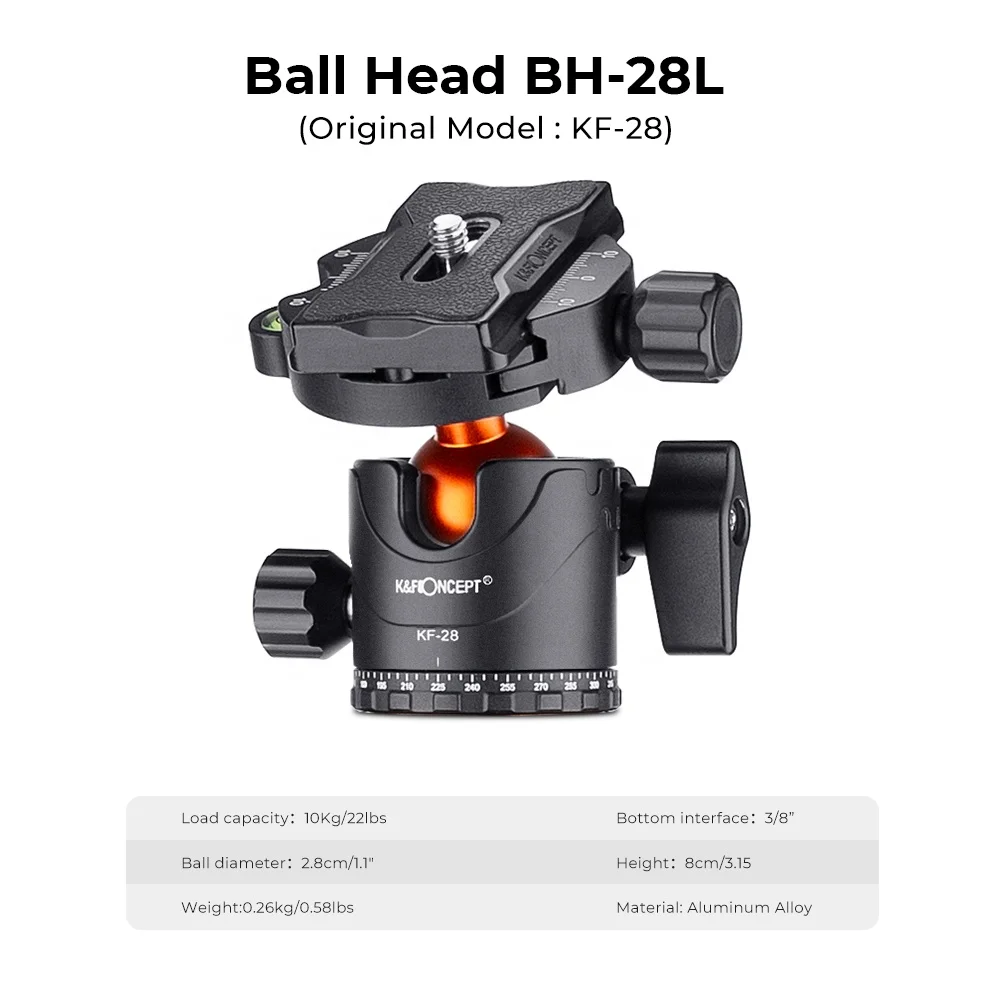 Фото D255C4 + BH-28L KF09.093V1 K&F Concept Профессиональная видеокамера для путешествий Складной штатив из углеродного волокна с телескопическими ножками №4