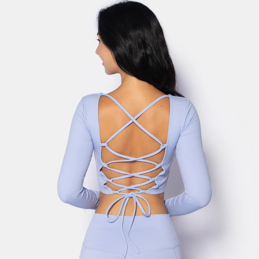 

Women's sports underwear Pilates lace-up cross-back fitness wear halter Long sleeve top up yoga wear with chest cushion