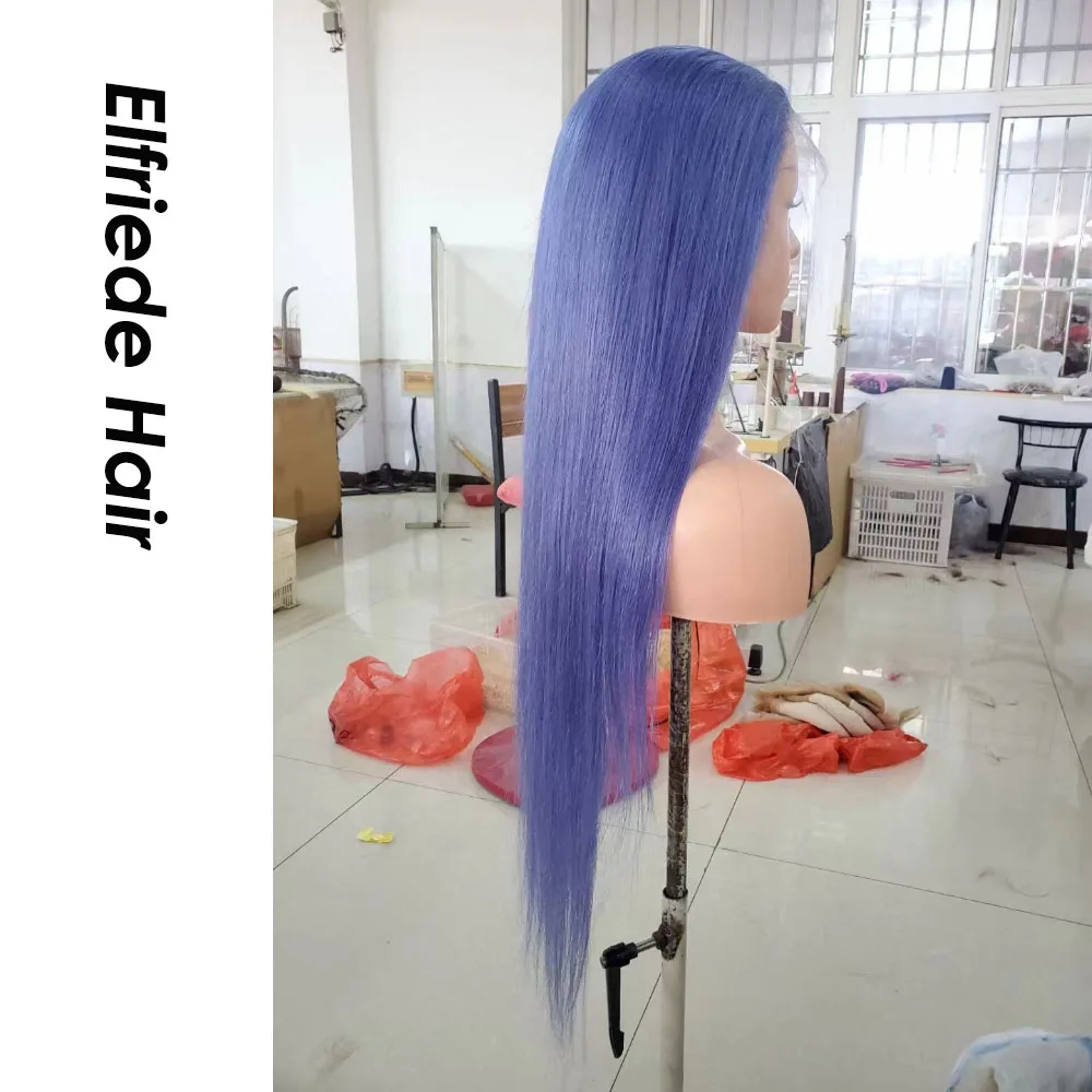 Elfriede # темно-фиолетовые прямые кружевные передние парики для женщин цветной