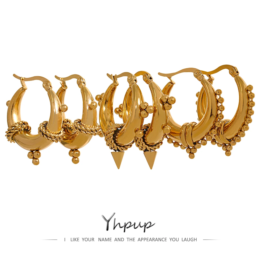 

Yhpup Personalized Rivet Punk Metal Stainless Steel Hollow Hoop Earrings Jewelry Geometric Temperament Stylish Unique Design