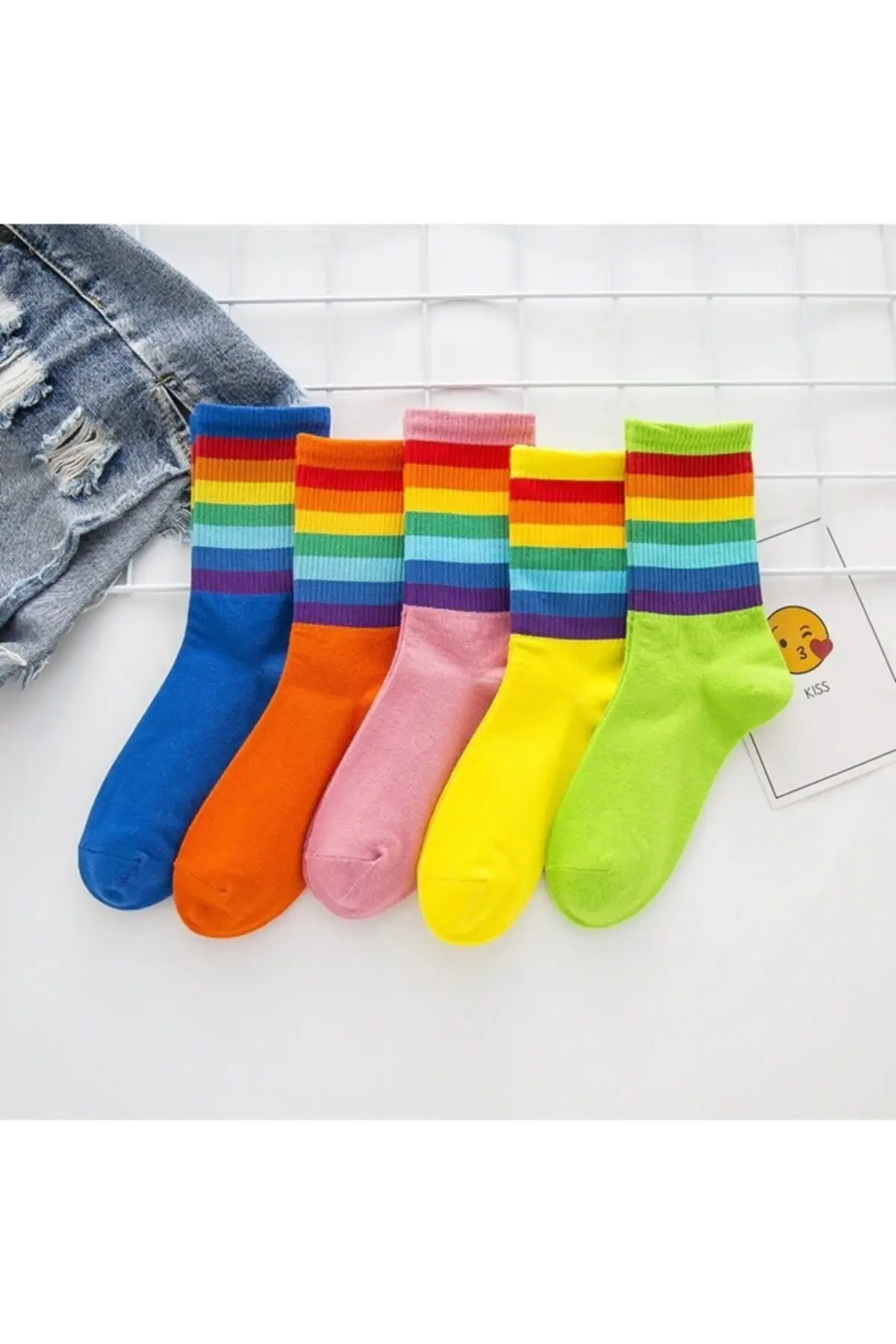 

5 Pack Unisex Colored College Socks (Antibacterial Extra Soft)