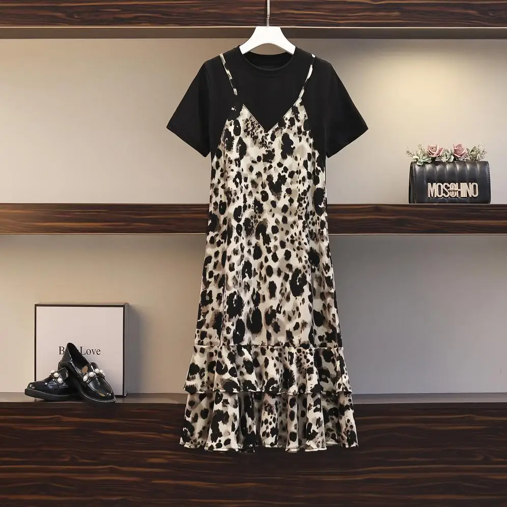 

Женская хлопковая леопардовая футболка с круглым вырезом и коротким рукавом