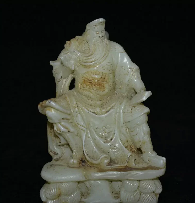 7 4 &quotКитай натуральный белый нефрит резной Гуань Гун Юй воин Бог дракон халат