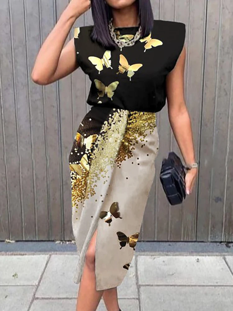 Женское вечернее платье без рукавов повседневное облегающее средней длины с