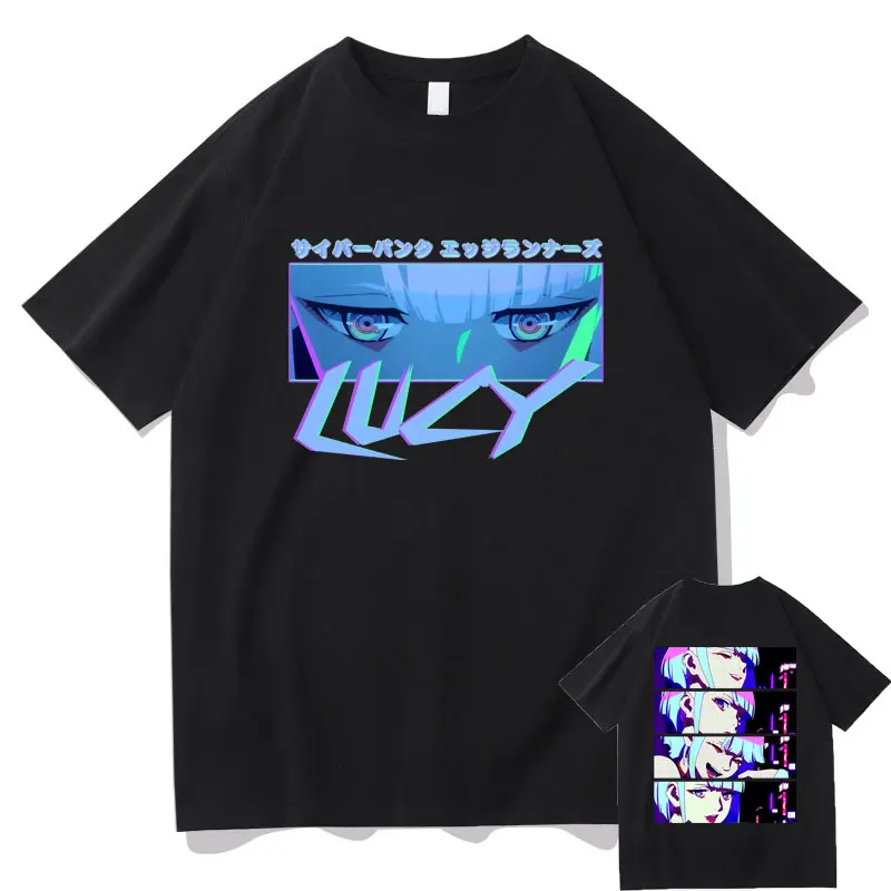 

Y2k Anime Lucy Cyberpunk Edgerunners T Shirt Men Women Punk Cartoon Double Sided Printed T-shirts Unisex Oversized Cozy Tshirt