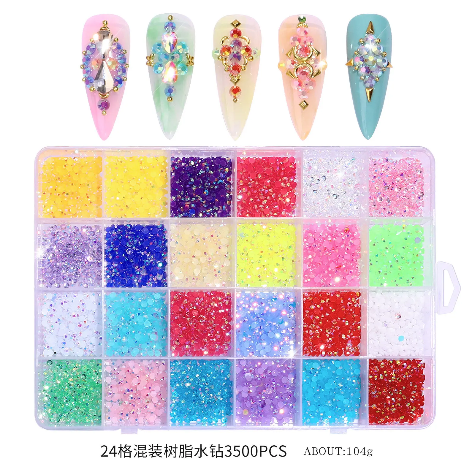 

AB Jelly Resin Nail Rhinestones Set 3500Pcs Multi Color Round Flatback Clear Crystal Glitter Gems Stones 3D Nail Art Decorations