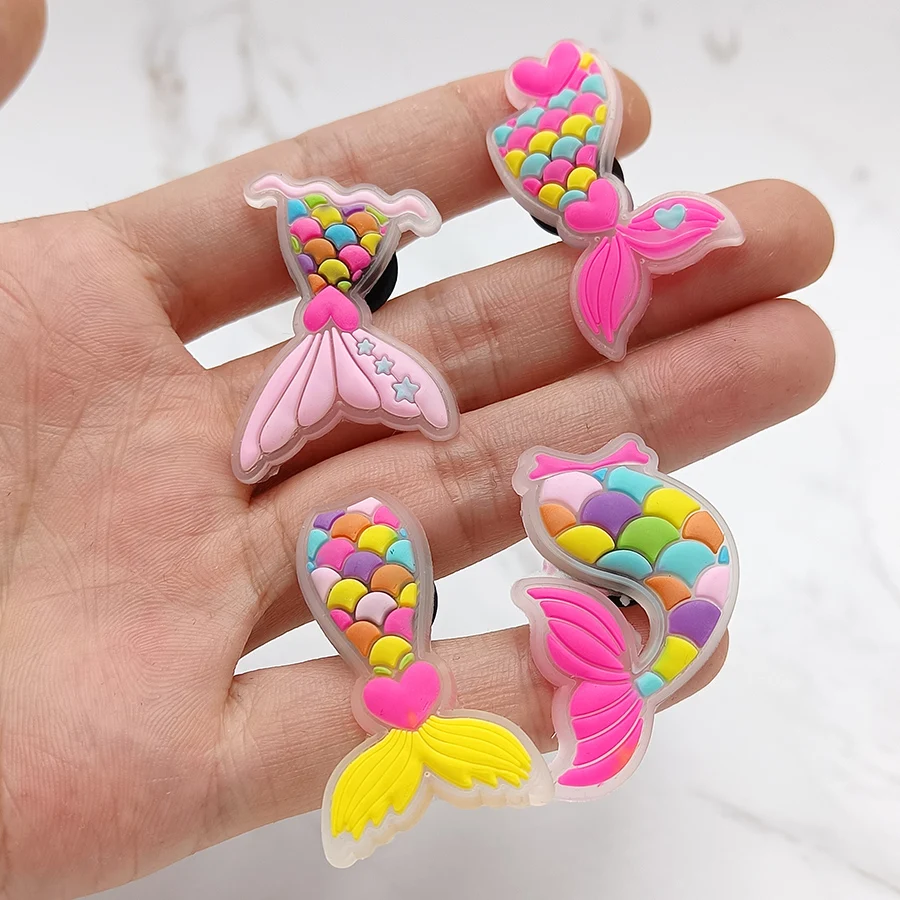 Transparent Design PVC Shoe Charms Accessories Funny DIY Fish Tail Shoes Buttons Decoration Jibz For Croc Charms Kids Gift
