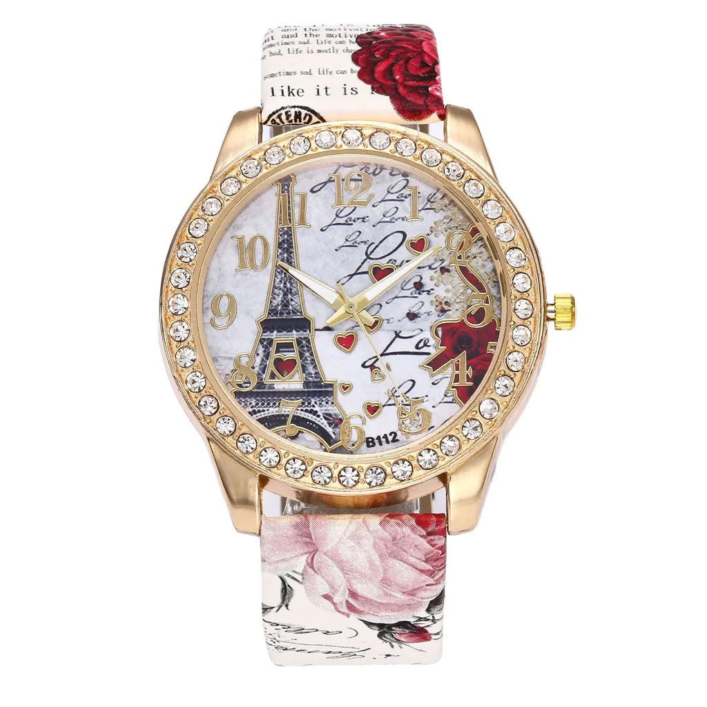 

2022 Girl Luxury Watch Women New Crystal Paris Eiffel Tower Fresh Printed Belt Dial Watch Student relojes mujer bracelet watch