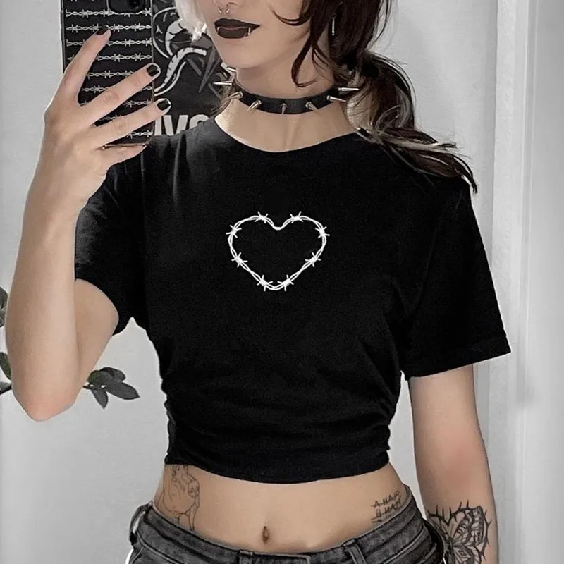 

Женская футболка с принтом Love, летняя черная футболка с принтом в стиле K-POP, Y2k, 2022