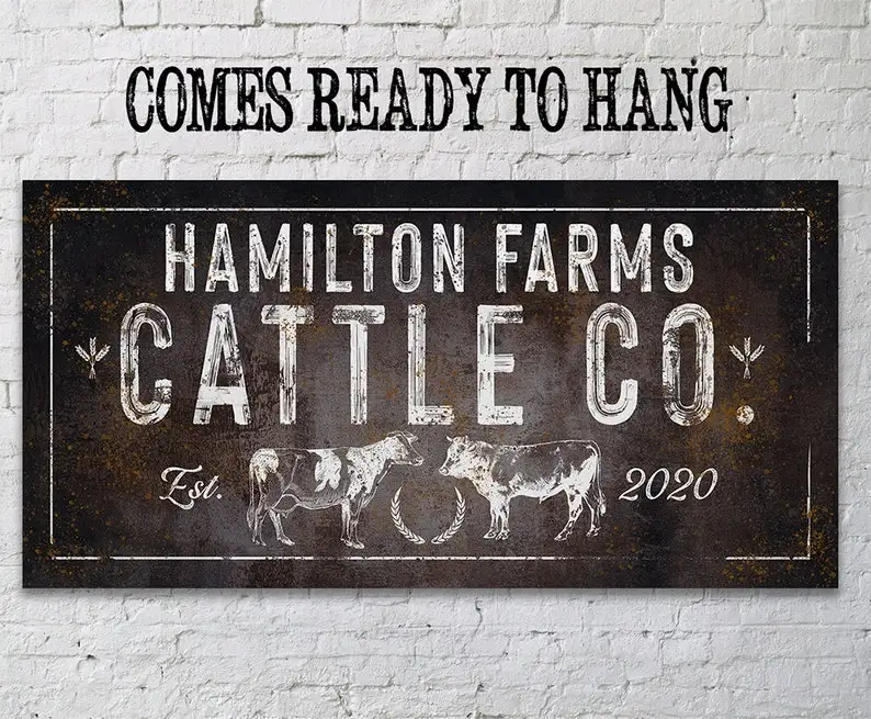 

Personalized-Cattle Co-Large Canvas (Not Printed on Metal) -Stretched on a Wood Frame - Living Room Decor - Housewarming Gift to
