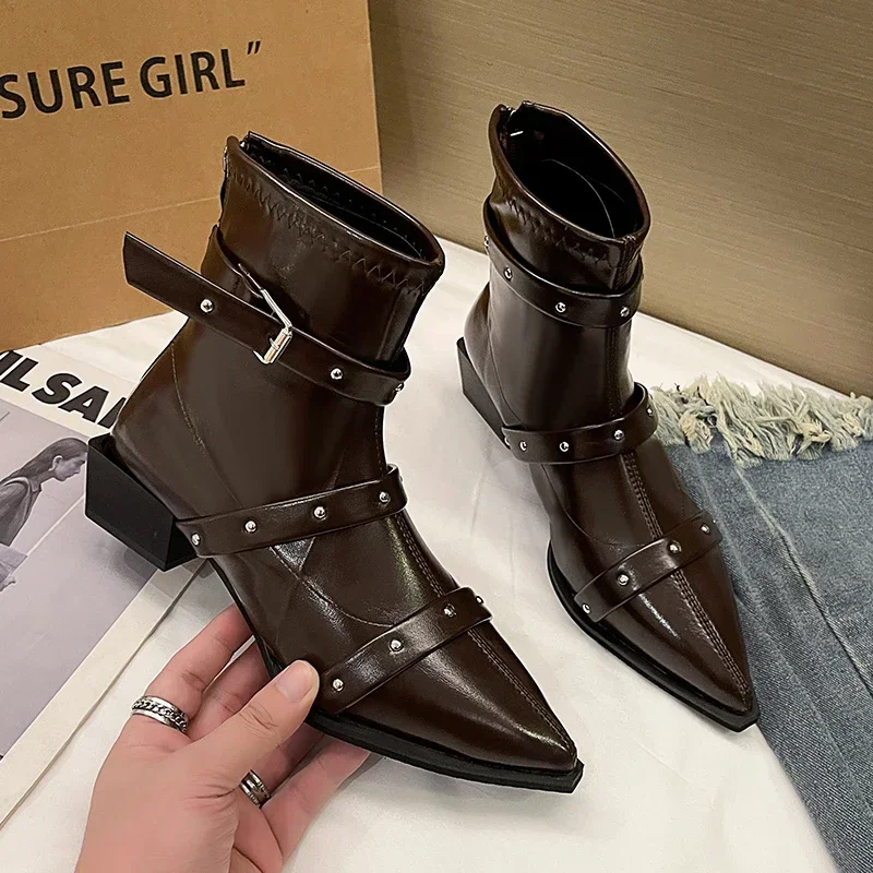 Сексуальные женские ботильоны с острым носком кожаная обувь на высоком каблуке