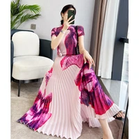 miyake pleated suit women 2022 summer gradient color printed loose top womens high waist two piece overskirt suit