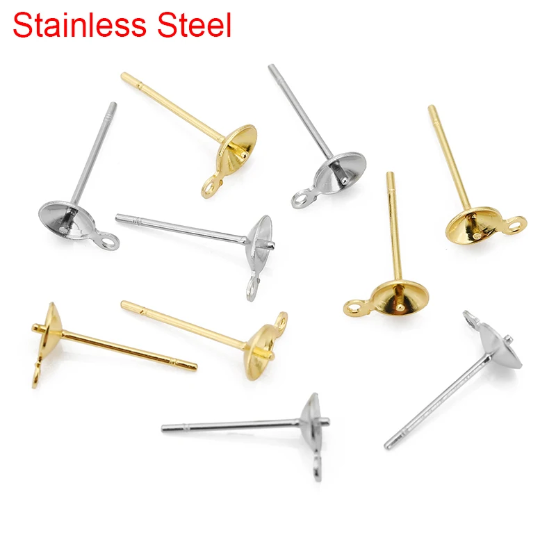 

50pcs Hypoallergenic Stainless Steel Stud Earring Base With Loop Diameter 4mm 5mm 6mm Cabochon Settings Jewelry Making Supplies