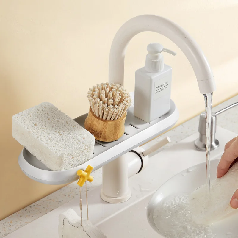 

Kitchen Faucet Storage Rack Household Sink Dishwashing Rag Draining Cleaning Tool Shelf Washbasin Helper Draining Basket Rack