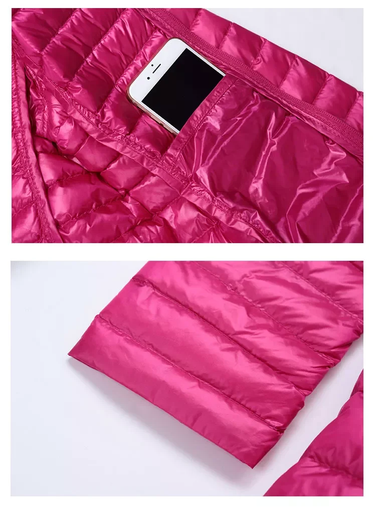 New2022 Women Ultralight Thin Down Long Jacket White Duck Down Hooded Jackets Long Sleeve Warm Coat Parka Female Portable Outwea