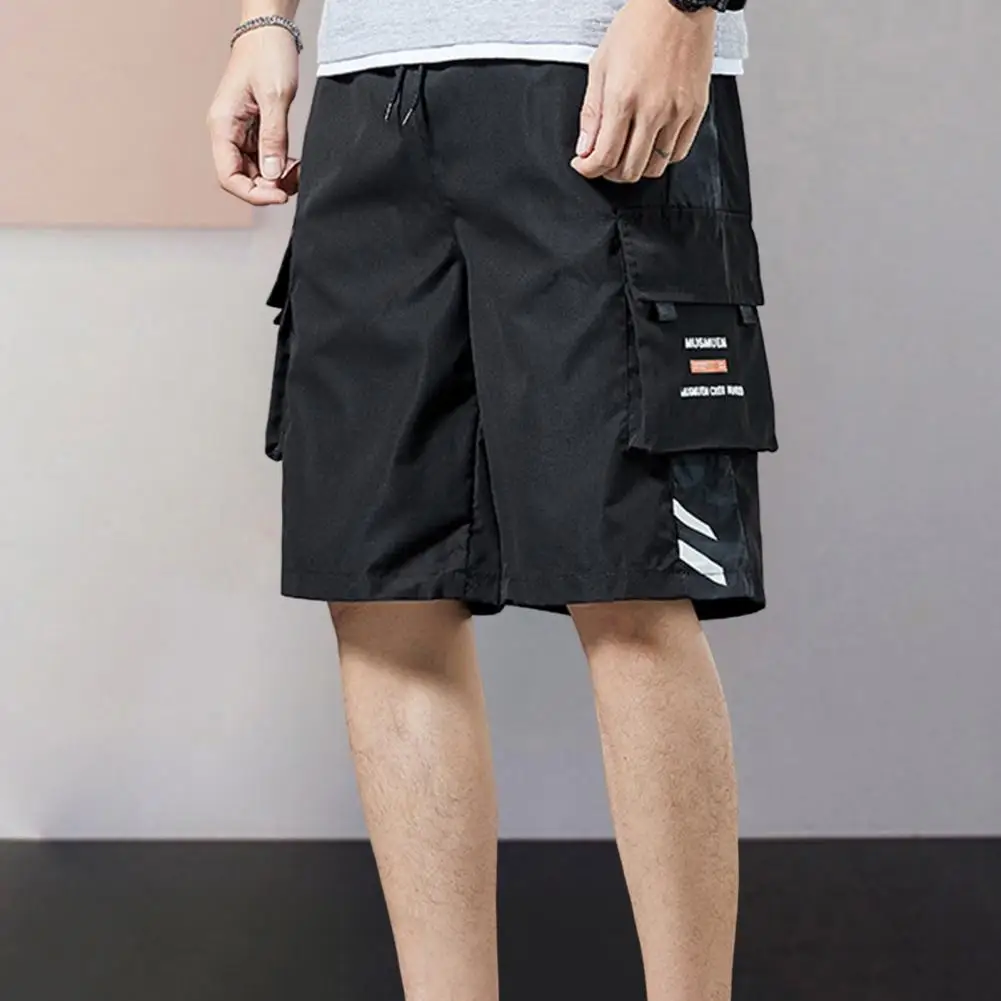 

Trendy Basketball Shorts Knee Length Cargo Shorts Drawstring Teenager Gym Fitness Loose Shorts Sweat Absorption