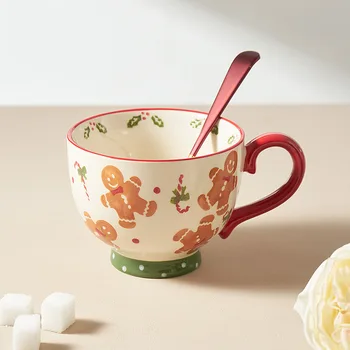 480 ML 세라믹 머그잔 그릇, 크리스마스 진저 브레드, 아침 식사 우유 머그잔, 전자 레인지 가열 오트밀 물컵, 선물 컵