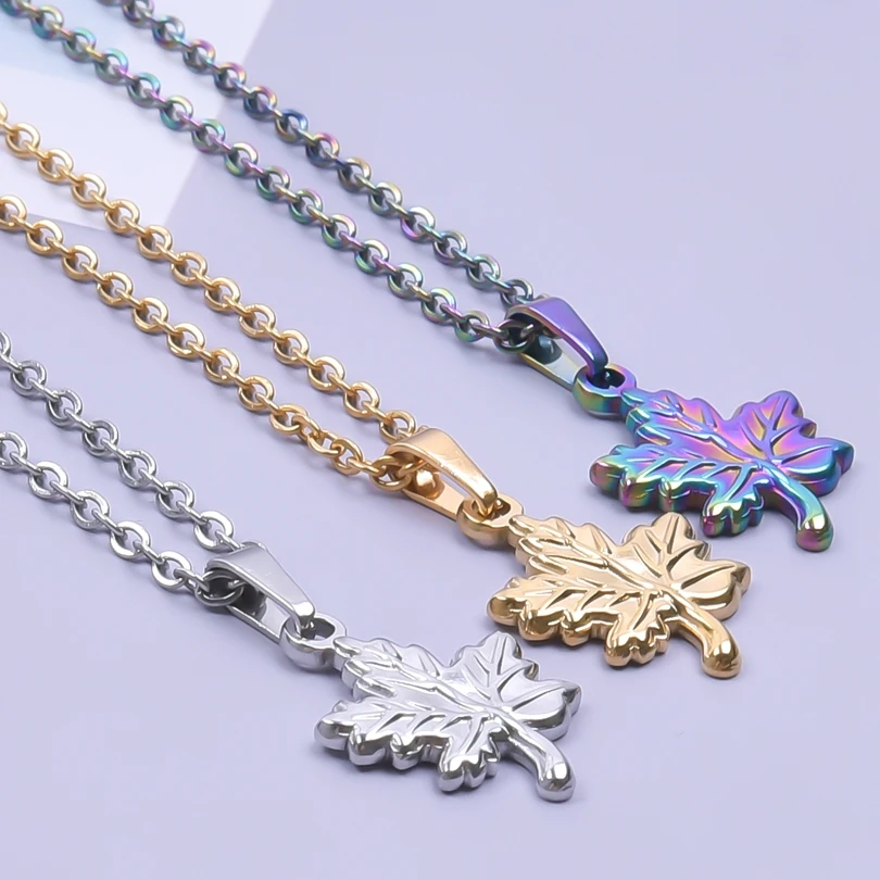 

Plant Maple Leaves Pendant Necklace Stainless Steel Necklaces For Women Men Accessories Jewelry On The Neck Chain Autumn Choker