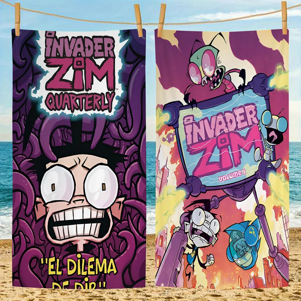I-Invader Z-Zim Мультяшное пляжное полотенце из микрофибры впитывающее быстросохнущее