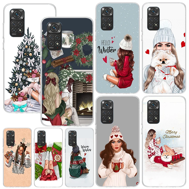 Рождественский чехол для телефона с изображением девушек кофе Xiaomi Redmi Note 13 12S 11S 10S