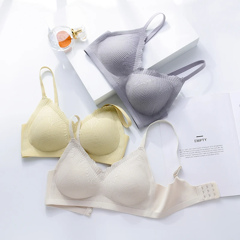 Asha&Vicki 2pcs/set Latex Sling Underwear Women Lace No Steel Ring Gather Sports Seamless One-piece Sleep Three Hook-and-eye Bra