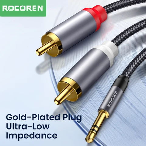 Аудиокабель Rocoren 3,5 мм на 2 RCA