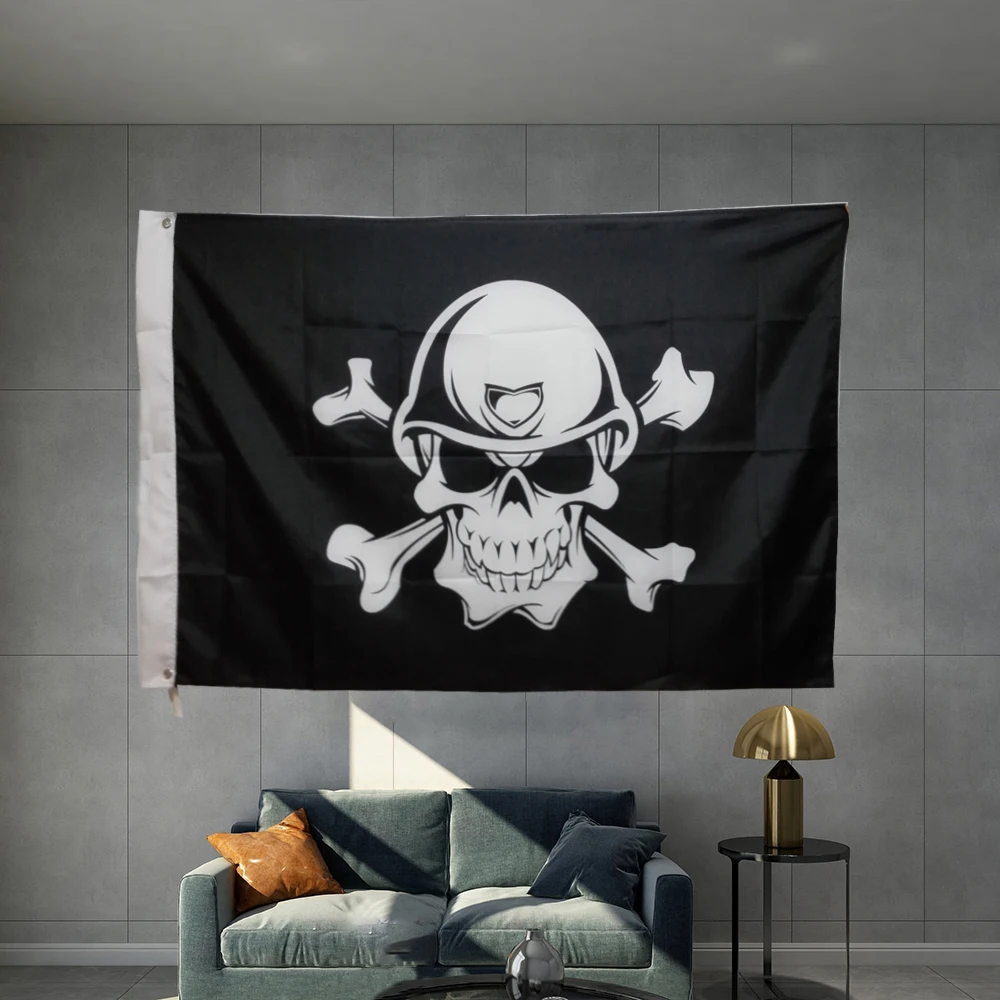 Пиратский флаг Custom Jolly Roger SKULL AND CROSS Banner из материала PONGEE Polyester. Фотографии объектов быстрота и прочность.