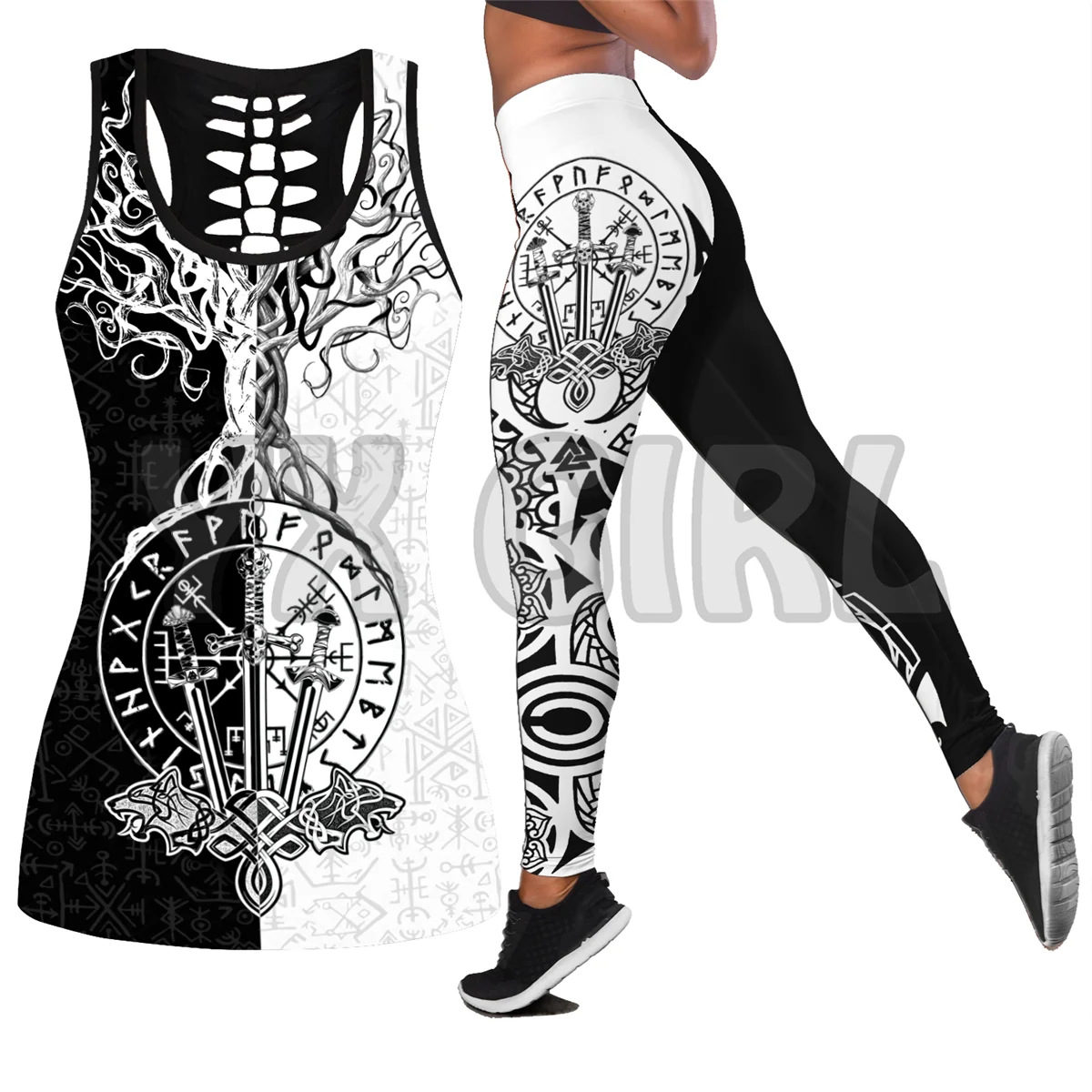 Warrior viking  3D Printed Tank Top+Legging Combo Outfit Yoga Fitness Legging Women