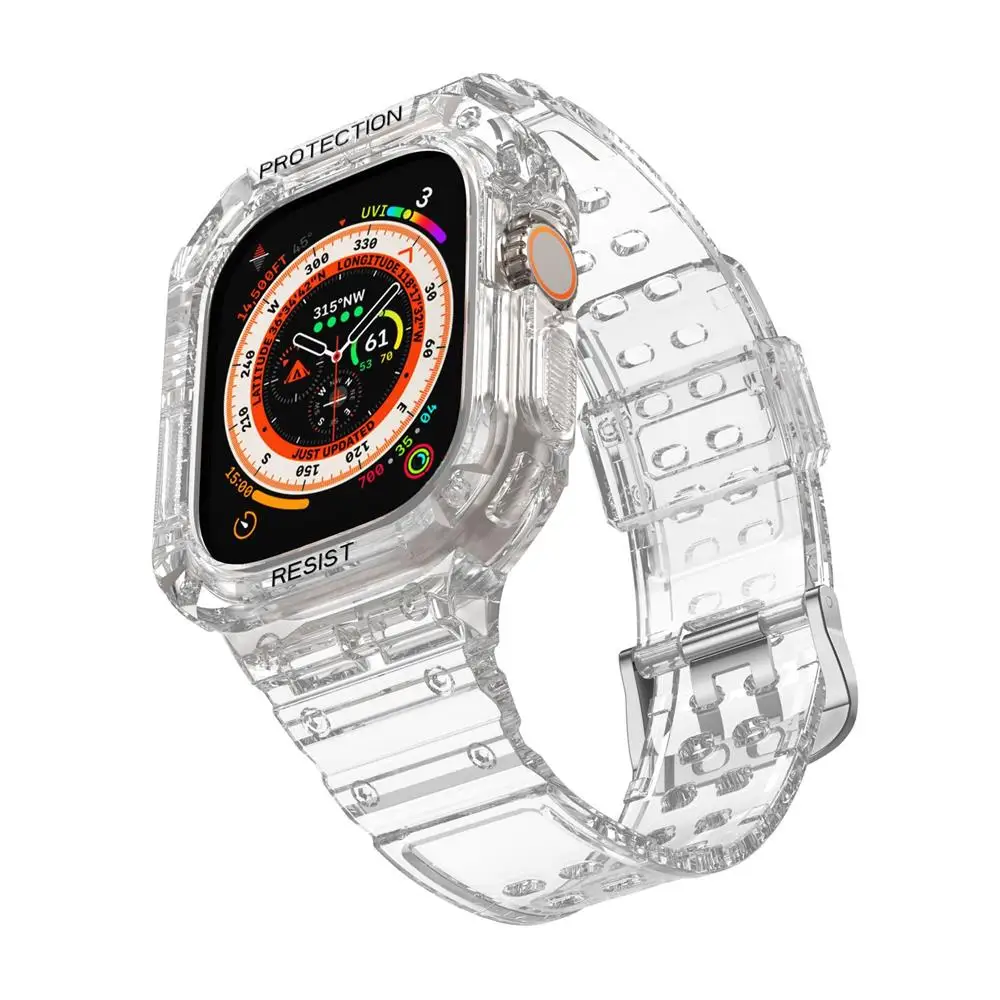 

Strap for Apple Watch Ultra Band 49mm Accessories Transparent Sport silicone bracelet+Protective Bumper iwatch case cover 49 mm