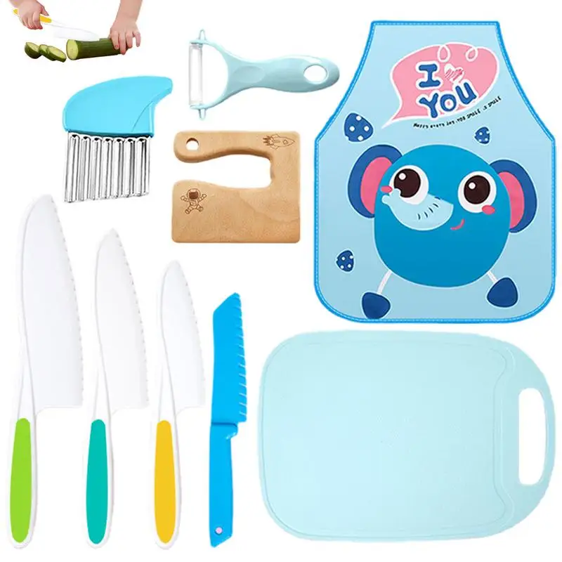 

Kids Cooking Knife Set Safe Toddler Wooden Cutter Plastic Fruit Knives Kids Knife Kitchen Accessories Children DIY Tools