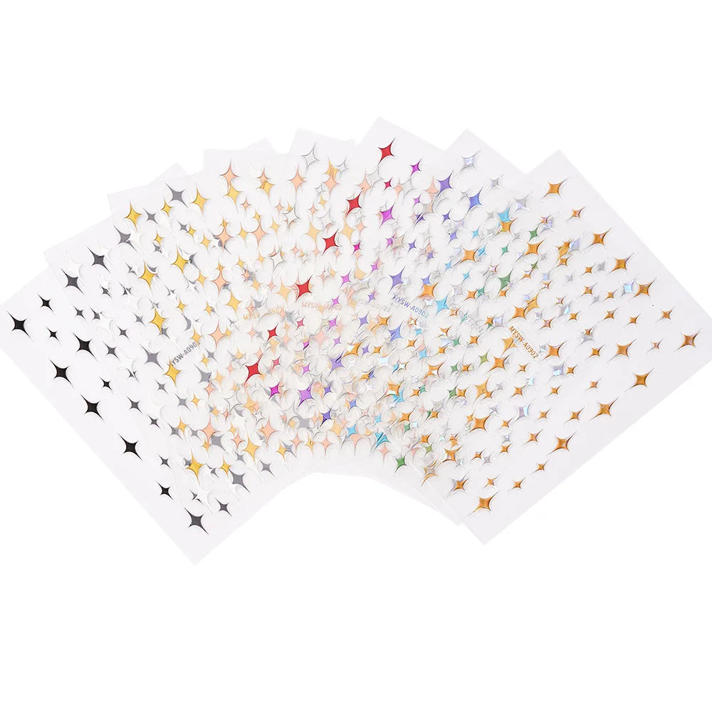 1 шт. 3D наклейка со сверкающими звездами для ногтей золотого серебряного белого