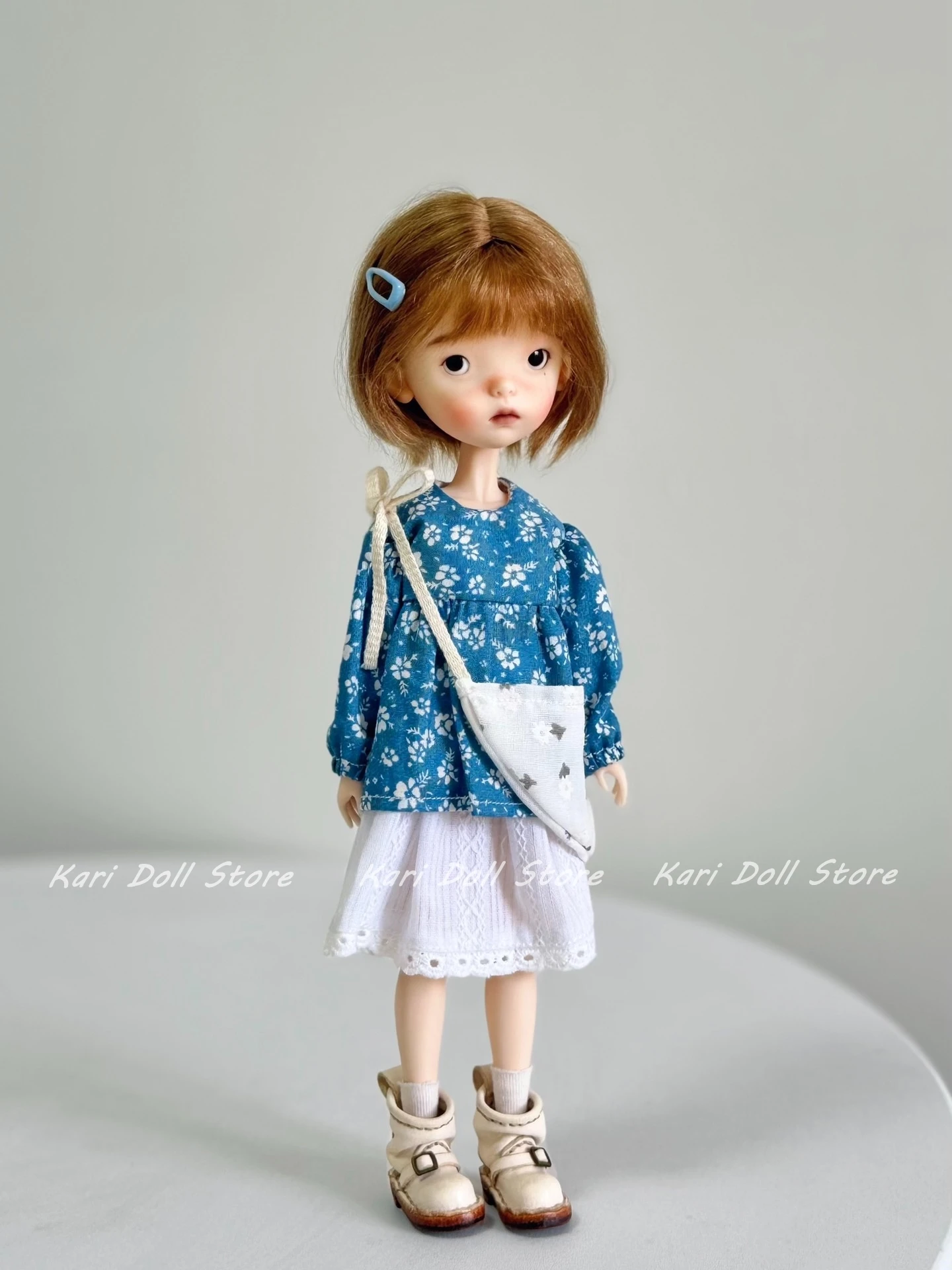 Kari Doll Одежда и юбки платье Синяя рубашка с длинными рукавами в стиле ретро