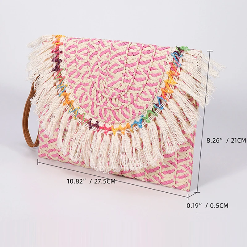Woven Straw Bag Tassel Messenger Bags for Women Summer Paper Rope Purses and Handbags Designer Shoulder Crossbody Bag Clutch New