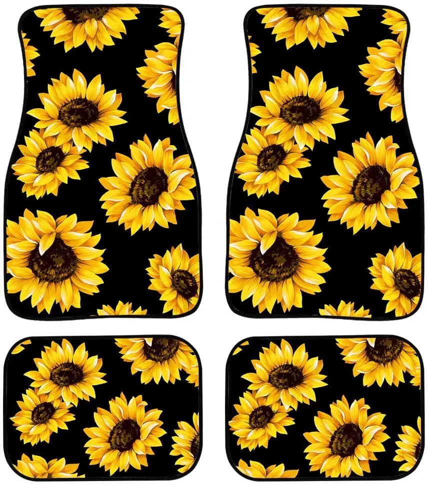 

JoyLamoria Universal Fit Front/Rear Auto Floor Mats 4-Pcs Full Set Car Carpet Floor Mats Sunflower Print Carpet for Sedans Coupe