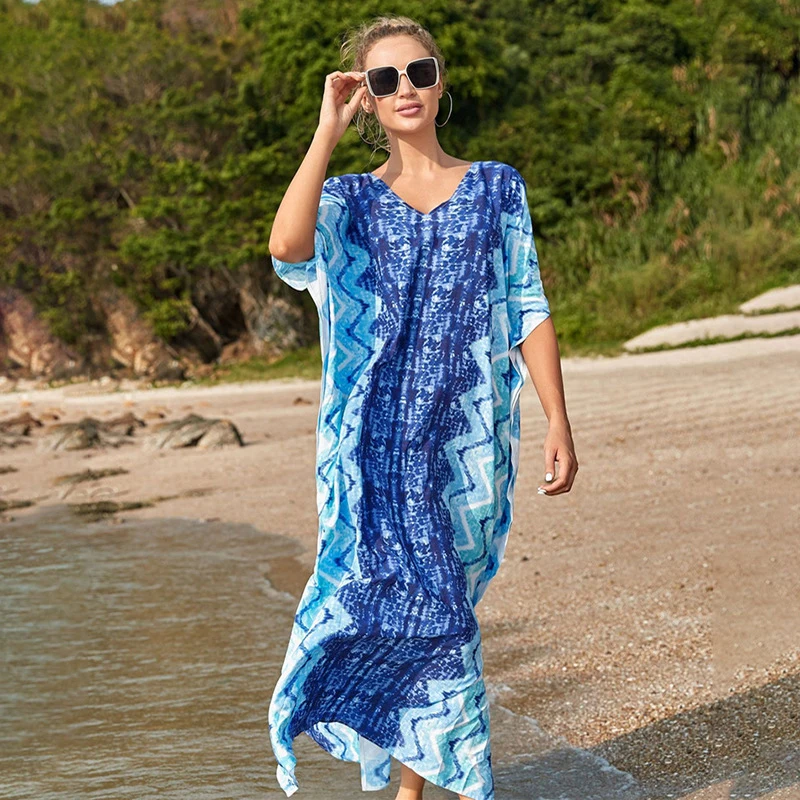 

Pareo For The Beach Skirt Cover Up Dress Swim Wear Polyester Blue Print Sexy Bikini Zha Robes Across Borders Female Swimsuit And