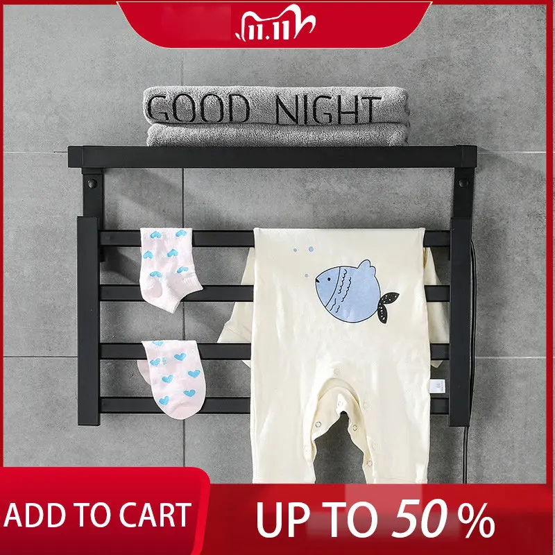 

Bathroom Electric Bath Towel Warmer Heating Towel Shelf Rack Household Thermostatic Towel Dryer Punch Free Heater Rail