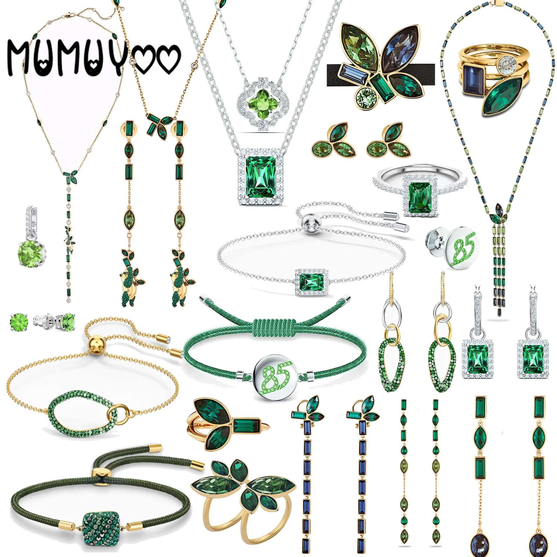 Swa 2022 Original Jewelry Sets Beautiful Earth Green Necklace Earrings Bracelet Austrian Crystal Jewelry for Women Romantic Gift