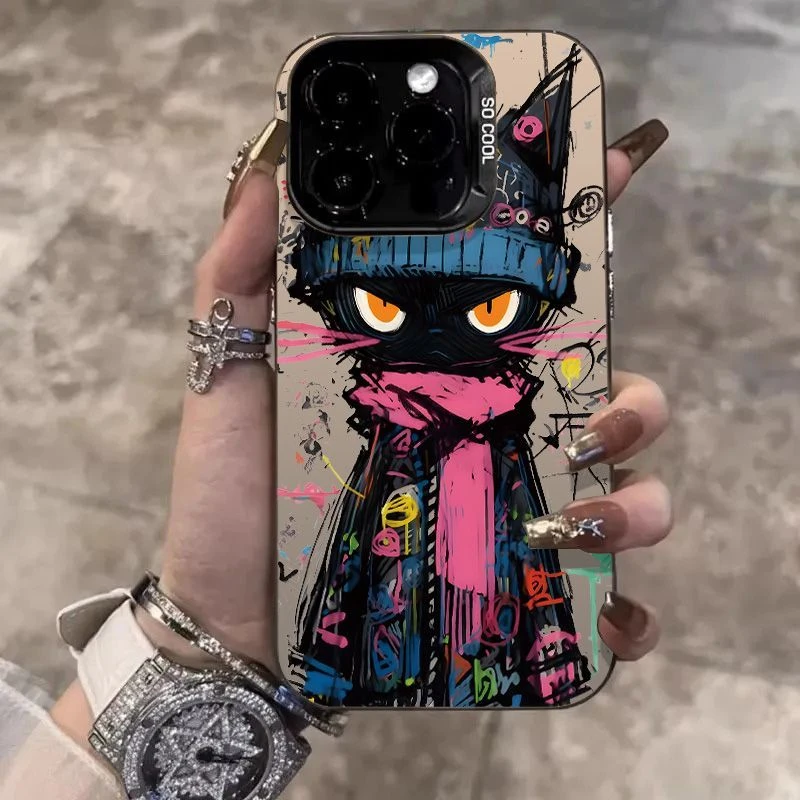 Фото Чехол для телефона с принтом «Черный кот» в стиле граффити для iPhone 17 Air 16 15 14 13 12 11 Pro XR XS X Max 7 8Plus, противоударная задняя крышка №2