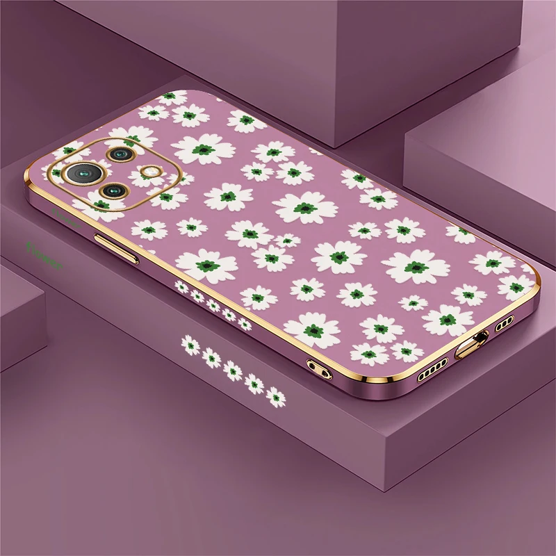 Фото Чехол для телефона Mi 15 Flower для Xiaomi Mi 14T 14 Pro 13T 12T 13 12 Lite 11i 2021 11X Pro 11 Lite 5G NE Plating, силиконовый мягкий чехол №1