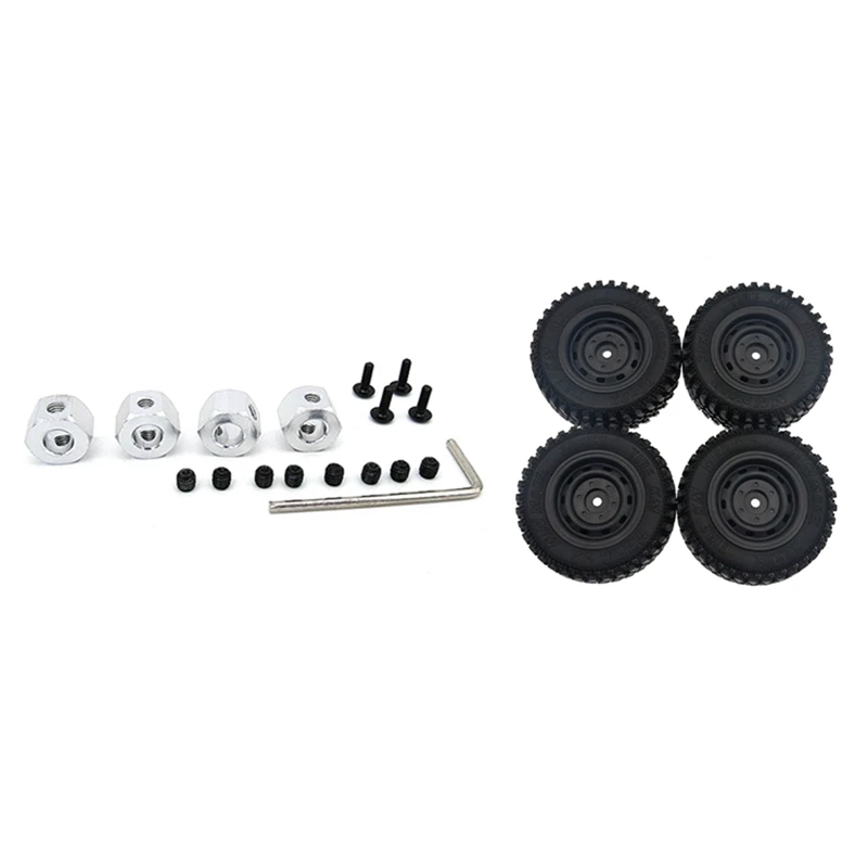 

1 Set 5Mm To 12Mm Metal Combiner Wheel HUB Hex Adapter & 4 Pcs Rubber Wheel Tire Tyre