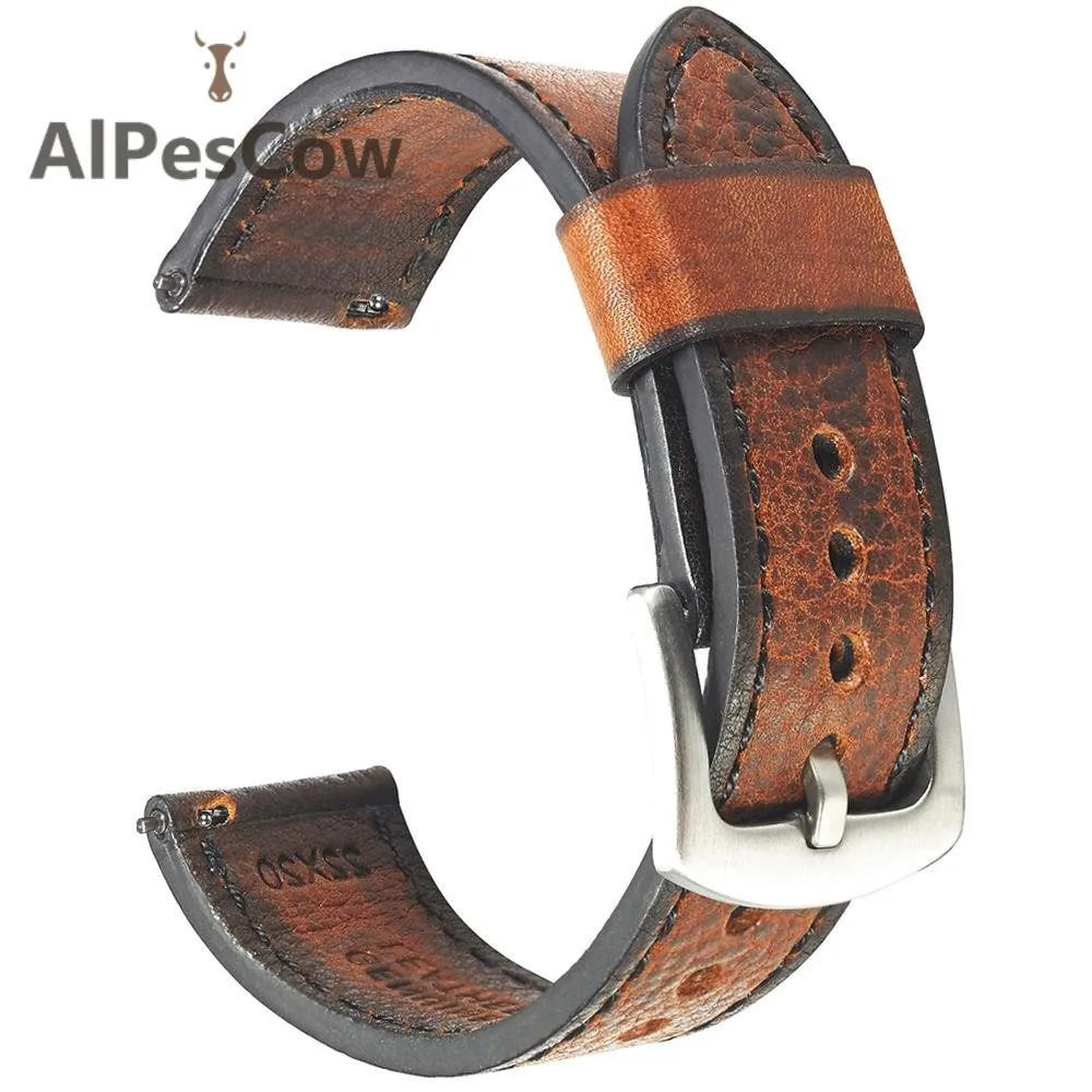 Original Thin Customized Men 20mm 22mm Cowhide Watch Strap Handmade Vintage Leather Watch Band