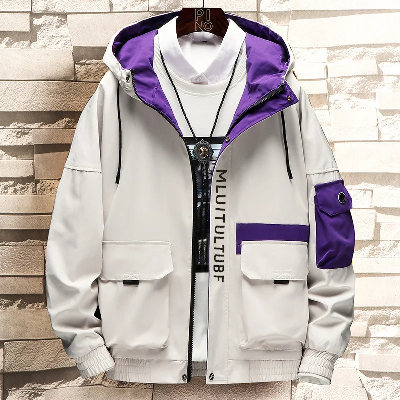

2022 New Mens Spring Autumn Jacket Zipper Casual Hooded Jakcet Fashion Patchwork Windbreaker Jacket Men Coat Clothing